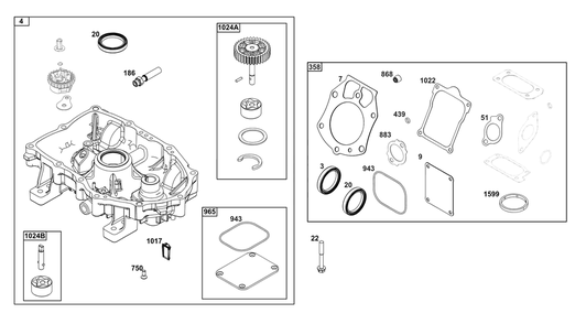 Crankcase Cover/Sump Group Diagram and Parts List for 61A777-0102-J1 400000 - 699999 Briggs and Stratton Engine